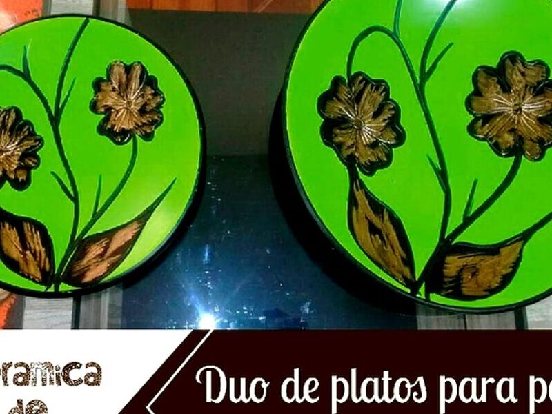 Duo platos decorativos verde pared Peru