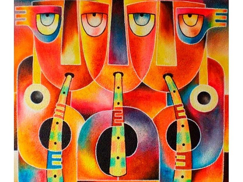 PINTURA OLEO LOS MUSICOS CUSCO