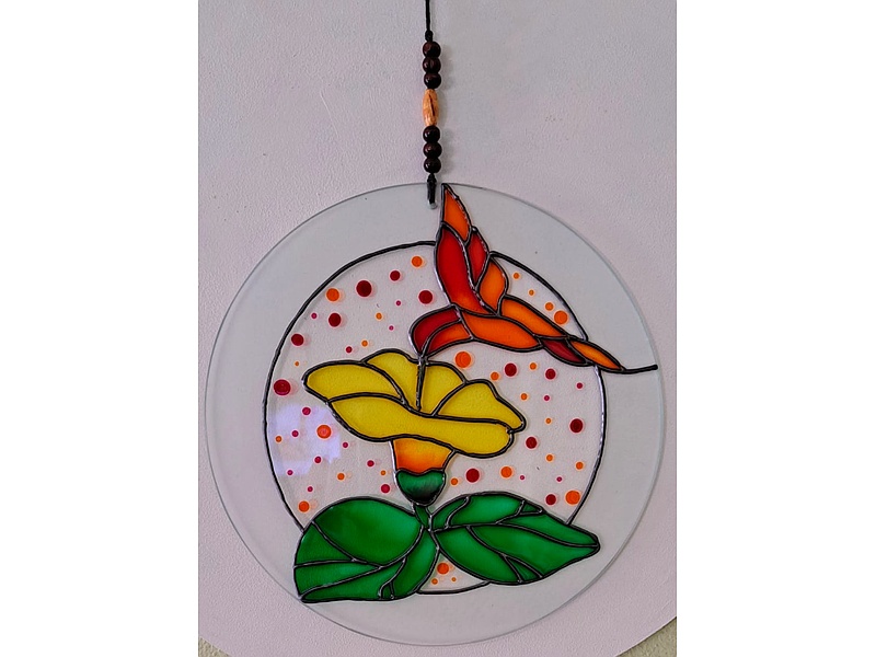 Colgante Pared Vidrio Pintado Rosas Pero