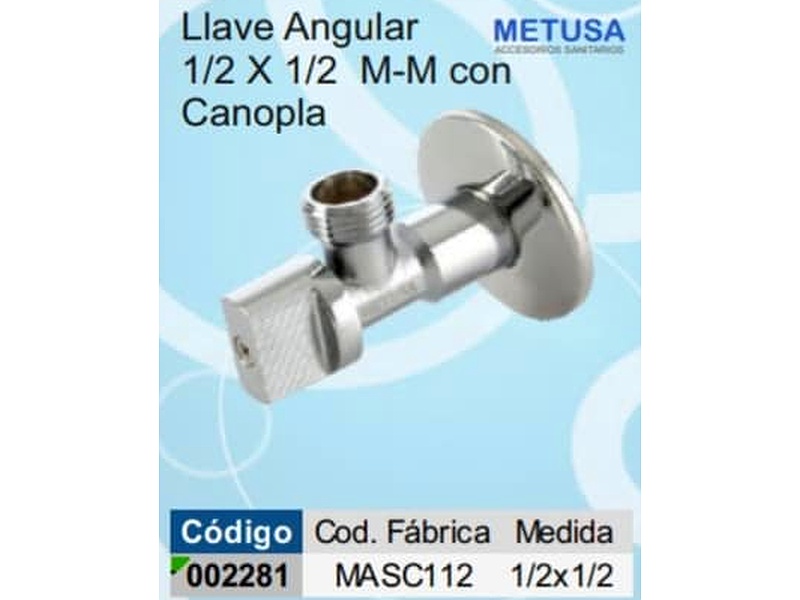 Llave Angular 1/2 x 1/2 M-M Canopla PERU