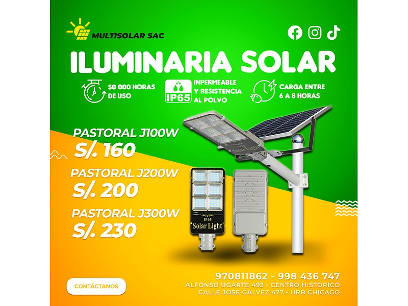 Luminaria Solar 100 Watts-Perú