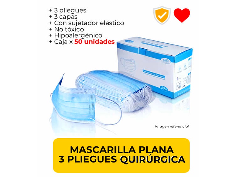 MASCARILLAS QUIRÚRGICAS PLANA 3 PLIEGUES PERU