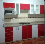 mueble cocina rojo blanco Perú