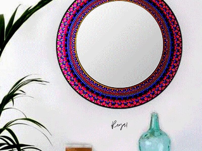 Espejo Decorativo Mándala Morado/Rosado Perú