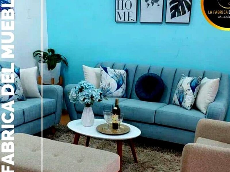 Juego Sofas Vintage Celeste Peru